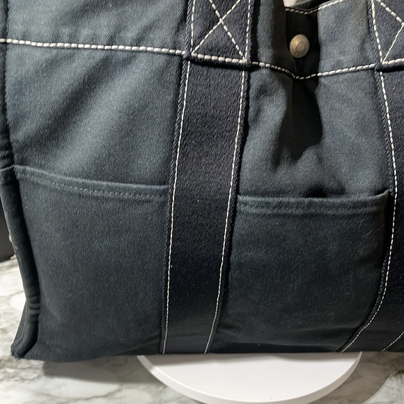 HERMES Fourre Tout MM Tote Bag Handbag Canvas Black with White Stitching in GUC - Picture 3 of 16